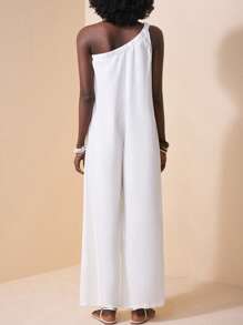 Zivah 波西米亞風夏季寬鬆單肩無袖寬褲橘色連身褲