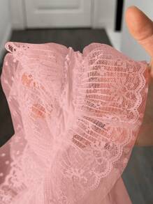 Slaydiva 大码女式芭蕾甜美蝴蝶结可爱网眼撞色蕾丝荷叶边迷你短裤，适合春季、夏季和海滩/度假