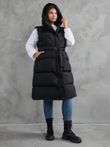 RueChic Vest For Women Sleeveless Plus Size Hooded Outerwear Coats Warm Zip Up Pockets Coats Winter Padded