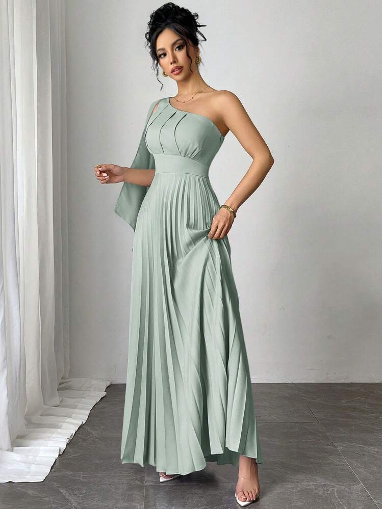 Firerie Novo Vestido Azul Claro Plissado Sem Mangas Versátil para Mulheres - Verde Menta - Visão 4