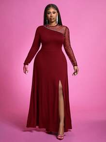 Slaydiva 1 pièce Robe de soirée élégante contrastée à mailles pour femme grande taille, pour l'automne