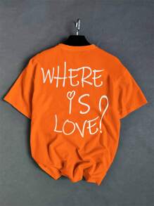 Manfinity Hypemode Men's Casual Slogan Embroidery Short Sleeve T-Shirt, Spring/Summer - Burnt Orange - View 4