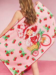 Strawberry Shortcake X SHEIN Strawberry Print Bath Towel/Beach Towel, Extra Large Size, Absorbent And Quick-Drying, For Home Bathroom Decor Summer Use,Gift Ideas - Multicolor - View 4