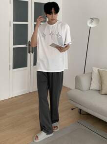 DAZY Summer Geometric Pattern T-Shirt And Men's Loungewear Set Pajama - Multicolor - View 3