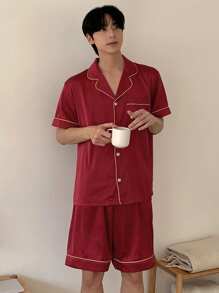 DAZY Solid Red Shirt + Men's Home Service Set, Summer Pajama - Red - View 1