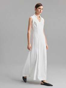 Ontre 2025 Damen einfarbiges ärmelloses Kleid mit V-Ausschnitt, Lässig & Chic, urbaner Party Stil Kleid, erfrischendes Sommerkleid, simples Berufskleid