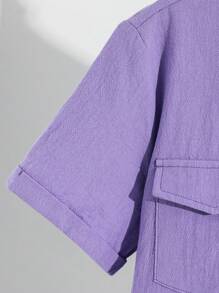 Ensemble 3 pièces pour préadolescents: polo violet et blanc, shorts à taille élastique, et débardeur imprimé de lettres sans manches. Convient pour les vacances d'été, les tenues décontractées et de sport