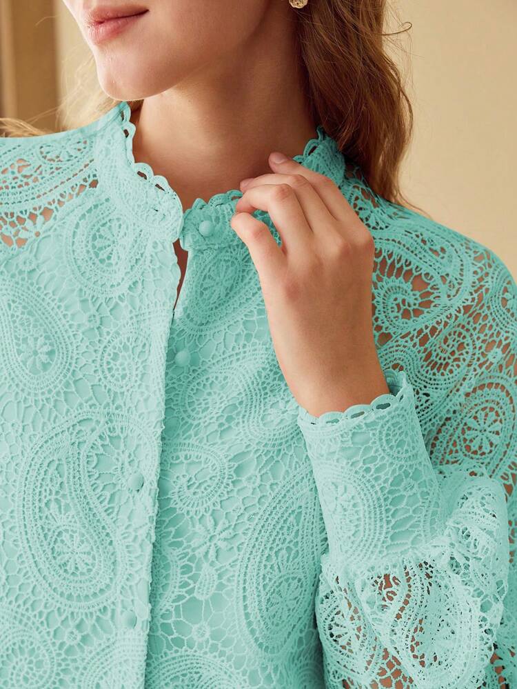 GUIPIURE LACE RAGLAN SLEEVE BLOUSE