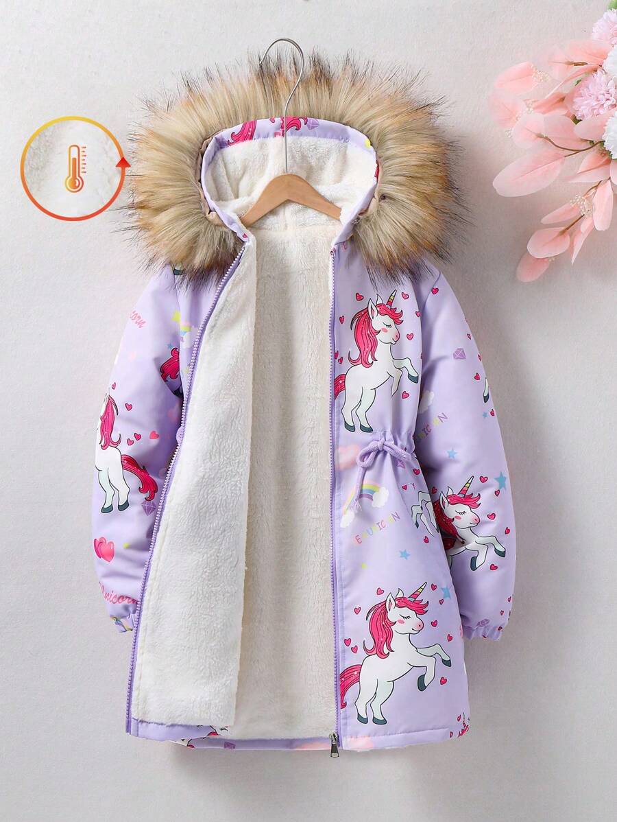 SHEIN Áo khoác in hình kỳ lân cho bé gái tuổi teen, có cổ. - Màu tím  Violet - Xem 1