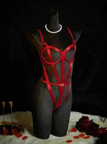 1 件女士镂空杯提臀连体内衣，适合婚礼季节 - 紅色 - 查看 6