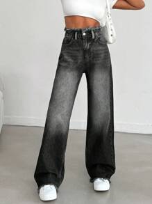 EURMUSE HIGH WAIST STRAIGHT VINTAGE BLUE JEAN - Dark Grey - View 6