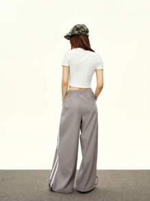 INAWLY Damen Gerade Hose mit Seitenstreifen-Taschen, Lässig