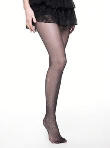 ROMWE Avant 1 双性感闪亮星星图案连裤袜，超薄弹力紧身裤