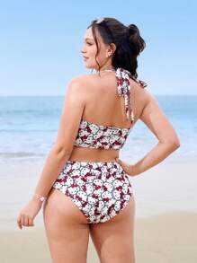 HELLO KITTY AND FRIENDS | SHEIN 大码夏季假期可爱卡通猫咪印花吊带比基尼套装 - 彩色 - 查看 2