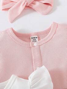 SHEIN 3pcs Baby Girls Casual Cute Butterfly Print Cap Sleeve Romper Set + Headband - Multicolor - View 4