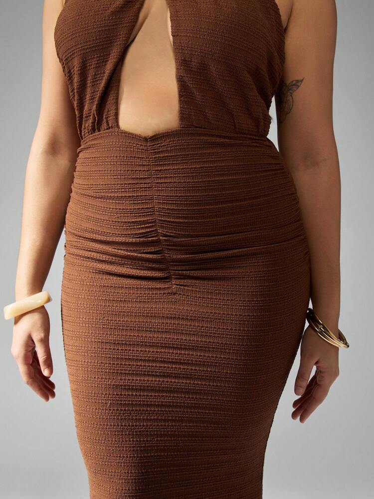MISSGUIDED Halter Neck Maxi Dress Ruched Talia Dzianina Tekstura Suknia wieczorowa Impreza dla gości weselnych Długość podłogi Dopasowanie formy Elegancka jesień Zima