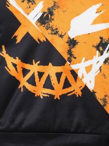 SHEIN Bộ 2 món/Bộ quần dài nỉ và áo hoodie họa tiết graffiti màu phong cách Halloween cho bé trai, rộng rãi ấm áp, thích hợp cho các dịp trở lại trường, sinh nhật, tiệc chào đón em bé, tiệc ngày lễ, mùa thu/đông, chất liệu nỉ dày dặn - Nhiều màu - Xem 8