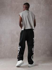 SUMWON Athletic Sweatpants Gothic Script Streetwear Loungewear Joggers Urban Style Workout Training Pants Casual Comfortable Athletic Bottom With Side Pockets