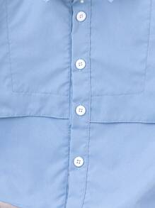 Young Boy Summer New Simple Lapel Front Opening Short Sleeve Shirt And Casual Straight Shorts Set, And Cool Fashion Outfit - Blue - View 6