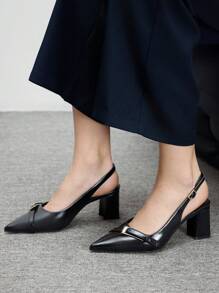 CUCCOO BIZCHIC Nuevos zapatos de vestir para mujer con punta afilada y tacón cuadrado, con lazo, bloqueo de color y decoración de remaches, elegantes y de moda con tacones altos