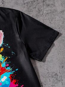 SHEIN Teen Boy Casual Rabbit Graphic Print Round Neck Short Sleeve T-Shirt