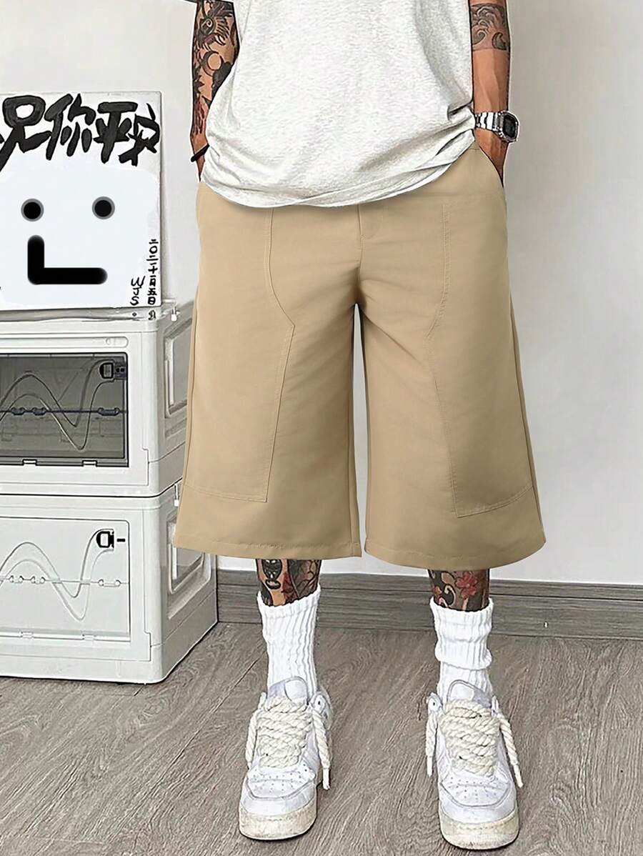 Manfinity Roghcode Pantalones casuales de corte holgado y unicolor para hombres - Caqui - Ver 1