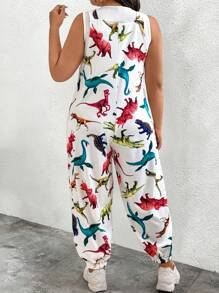 Flirla 大码女式卡通恐龙印花阔腿休闲连体裤 - 彩色 - 查看 2