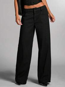 SHEIN PETITE CURVE 女士大码灰色纯色通勤休闲/办公装/老款风格/时尚外出/秋冬保暖羊毛斜纹直筒裤/冬季女裤