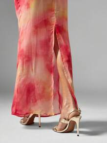 MISSGUIDED Tie-Dye Chiffon Maxi Skirt With Side Drawstring Festival Boho Beach Summer Lightweight Flowy Long Floor Length Vacation Holiday Party - Multicolor - View 5