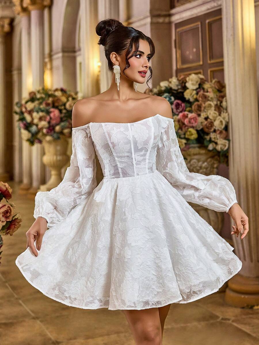 Aureia Vestido elegante, romántico, digno y dulce, de tela blanca cortada con láser con hombros descubiertos, adecuado para vacaciones, vestido de graduación, ceremonia de apertura, festival, invitado de boda, fiesta de cumpleaños, ducha nupcial, pequeño vestido blanco, novia