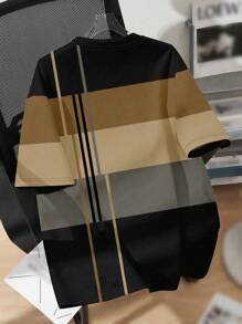 SHEIN Camiseta de manga corta de cuello redondo de corte holgado con patrón de rayas minimalista casual para adolescentes, apropiada para pull-over de verano