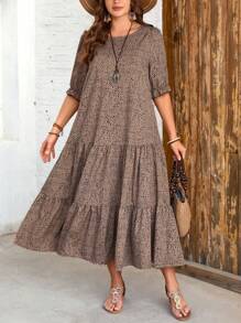 SHEIN Tall Abito a maniche lunghe con strato multiplo, stile rurale, taglie forti, versione primaverile/estiva, modello lungo
