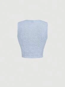 SHEIN MOD Conjunto de traje elegante para mujer que incluye: chaleco blazer azul, pantalón de pierna recta