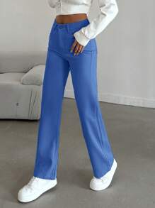 SHEIN Cottnline 100%Cotton HIGH RISE BEIGE WIDE LEG PETITE SIZE JEAN - Medium Wash - View 4