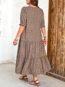 SHEIN Tall Abito a maniche lunghe con strato multiplo, stile rurale, taglie forti, versione primaverile/estiva, modello lungo