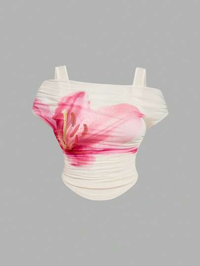 SHEIN MOD 加大码女式逼真印花二合一上衣，适合野餐、日常休闲穿着、茶歇、约会、夏季毛衣短裤母亲节毕业典礼优雅女式上衣工作女式上衣夏威夷女式墨西哥上衣文艺复兴博览会