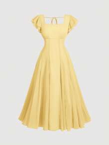 SHEIN MOD Plus Size Yellow Cap Sleeve Waist-Cinched Dress Women Clothing Dresses Women Midi Dresses Party Dresses For Women Women Cocktail Dresses Classy Dresses For Woman Dresses For Women Elegant Women Midi Dresses Vintage Dress Women Yellow Dress Women Long Dresses Women Dresses Easter Women Easter Dress Yellow Easter Dress,Birthday Dresses For Women
