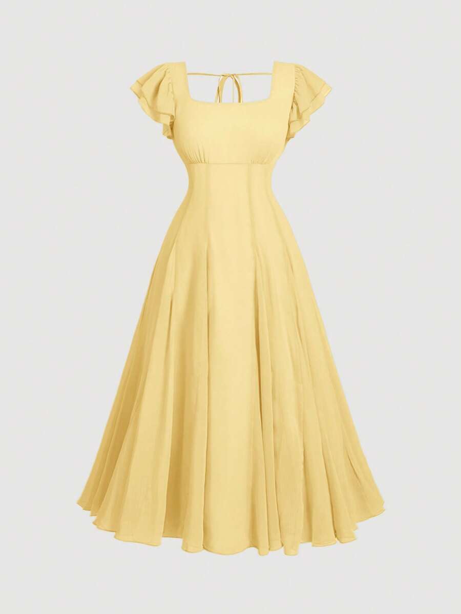 SHEIN MOD Plus Size Yellow Cap Sleeve Waist-Cinched Dress Women Clothing Dresses Women Midi Dresses Party Dresses For Women Women Cocktail Dresses Classy Dresses For Woman Dresses For Women Elegant Women Midi Dresses Vintage Dress Women Yellow Dress Women Long Dresses Women Dresses Easter Women Easter Dress Yellow Easter Dress,Birthday Dresses For Women