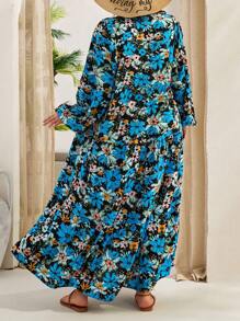 RueChic Women Floral Pattern Buttoned Curve Maxi Dress - Multicolor - View 2