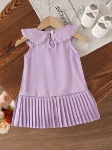 SHEIN Vintaside Kids Girls Cute Sleeveless Peter Pan Collar Princess Dress, Summer - Purple - View 2