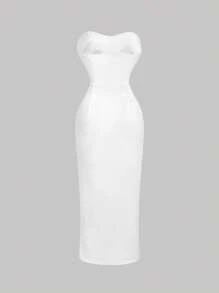 SHEIN MOD 女士荷叶边花卉印花白色露肩紧身连衣裙、白色连衣裙、圣诞老人连衣裙、派对女士连衣裙、新年前夜连衣裙 - 白色 - 查看 2