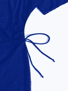 SHEIN Swim Curve 大码纯色比基尼套装，度假/海滩 - 藍色 - 查看 6