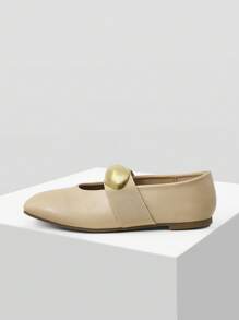 MOTF PREMIUM SQUARE TOE PU LEATHER FLAT SHOES - Apricot - View 3