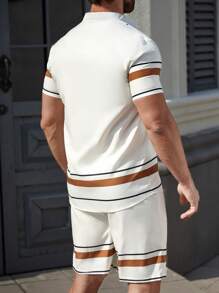 Manfinity Homme Men's Casual Front Button Short Sleeve Top And Shorts 2 Pieces Set