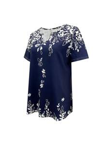 Damen Lässig T-Shirt mit Blume Muster und Revers-Ausschnitt für den Sommer