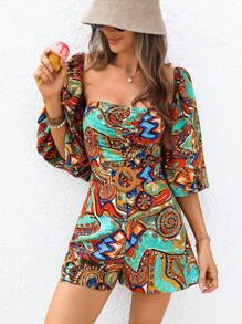 Vivid Eden Women's Random Pattern Jumpsuit, Summer Vacation,Summer Clothing,Vacation Style,For Beach Vacation