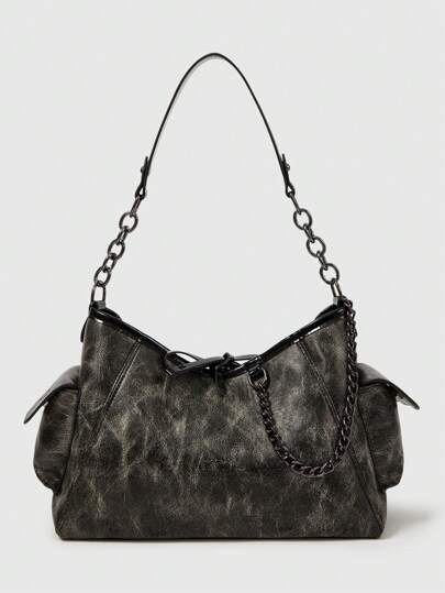 Grunge Punk 1 Stück Vintage Schleife Deko Leopard Unterarm Baguette Tasche, geeignet für Dates, Ausflüge, Partys