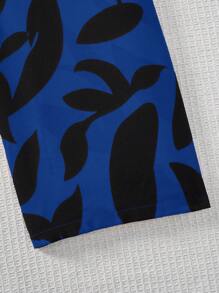 SHEIN LUNE SHEINLUNE Plus Size Women's Princess Sleeve Tie Waist Straight Leg Wide Leg Black&Pink Floral Jumpsuit, Old Money,Summer Outfits For Women, Old Money, Spring Break Outfits , Modesty Clothes Women Summer Boho Old Money Summer Outfits For Women Spring Break Rave Outfits Festival Spring Break Outfits - Royal Blue - View 11