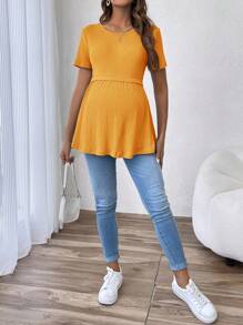 SHEIN Elegant Romantic Gender Reveal Party Round Neck Short Sleeve Fitted Maternity T-Shirt