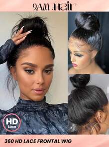 TrueHD Parrucca Anteriore In Pizzo Hd A 360 Gradi Di Capelli Umani Arricciati Precedenti, Parrucca Anteriore In Pizzo Di Capelli Umani Dritti Con Densità 200 Parrucche Di Capelli Umani Brasiliani Per Donne Con Capelli Da Bambino - Natural Black - Visualizzare 1